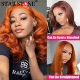 Body Wave Glueless Wigs Human Hair Ginger Orange Short Bob Human Hair Glueless Brazilian Curly Wigs For Woman 6X4HD Lace Closure