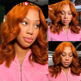 Body Wave Glueless Wigs Human Hair Ginger Orange Short Bob Human Hair Glueless Brazilian Curly Wigs For Woman 6X4HD Lace Closure