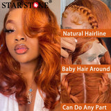 Body Wave Glueless Wigs Human Hair Ginger Orange Short Bob Human Hair Glueless Brazilian Curly Wigs For Woman 6X4HD Lace Closure