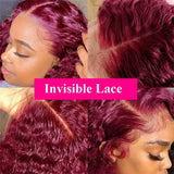 13x4 Lace Frontal Wig Short Bob Kinky Curly Wig Brazilian 99J Deep Water Wave Bob Burgundy Lace Front Wigs Bob 100% Human Hair