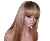 Hidden Strap Honey Blonde Wig With Drawstring 28 and 30inch 360 Transparent Lace Front Human Hair Glueless Wig Ready To Wear With Bang
