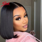 Sleek Remy Brazilian Straight Lace Bob Wigs Short Lace Part Human Hair Wigs 200% Density Nature Black Dark Human Hair Wigs