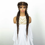 1B/30 Dark Brown Synthetic Lace Frontal Dutch Box Braided Wigs for Women Fishtail Braids Wigs with Baby Hair Cornrow Wigs