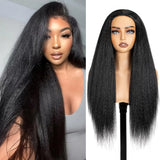 3 In 1 Half Wig Kinky Straight Human Hair Comfortable Fit Invisible Hairline Adjustable Drawstring Wigs for Seamless Hair