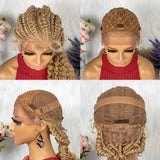 Synthetic Blonde Ponytail Braided Wig with Baby for Women Cornrow Braids Wig with Curly Lace Front Braiding Wig