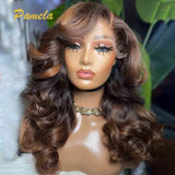 250% Density Body Wave Ombre 4/27 Blonde Colored 4x4 HD Transparent Lace Front Glueless Human Hair Wig Preplucked Ready To Wear