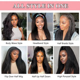 3 In 1 Half Wig Kinky Straight Human Hair Comfortable Fit Invisible Hairline Adjustable Drawstring Wigs for Seamless Hair