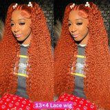 Ginger Orange 13x6 Transparent Deep Wave Hd Lace Frontal Wig Colored 4x4 Lace Front Wig Water Curly Human Hair Wigs Pre Plucked