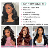 Ready To Wear 5x5 6x4 Lace Closure Wig Body Wave Glueless Wig Human Hair No Glue Pre Cut Lace Wig 180% Density