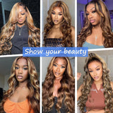 36 Inch Highlight Body Wave Lace Front Wig Human Hair Honey Blonde 13x6 HD Lace Front Wigs For Women Glueless Wigs Pre Plucked
