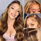 36 Inch Highlight Body Wave Lace Front Wig Human Hair Honey Blonde 13x6 HD Lace Front Wigs For Women Glueless Wigs Pre Plucked