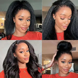 3 In 1 Half Wig Kinky Straight Human Hair Comfortable Fit Invisible Hairline Adjustable Drawstring Wigs for Seamless Hair