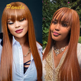 Hidden Strap Honey Blonde Wig With Drawstring 28 and 30inch 360 Transparent Lace Front Human Hair Glueless Wig Ready To Wear With Bang