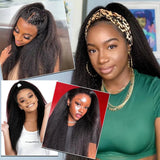3 In 1 Half Wig Kinky Straight Human Hair Comfortable Fit Invisible Hairline Adjustable Drawstring Wigs for Seamless Hair