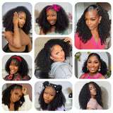 Geeta Half Wigs Human Hair Kinky Curly 3 In 1 Human Hair Wig Seamless Flip Over Half Wig Beginner Friendly Curly Wigs