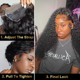Ossilee 360 Invisible Strap Lace Frontal Wigs Jerry Curly Glueless Wigs Human Hair Pre Plucked 360 Lace Wigs with Drawstring