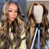 36 Inch Highlight Body Wave Lace Front Wig Human Hair Honey Blonde 13x6 HD Lace Front Wigs For Women Glueless Wigs Pre Plucked