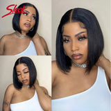 Sleek Remy Brazilian Straight Lace Bob Wigs Short Lace Part Human Hair Wigs 200% Density Nature Black Dark Human Hair Wigs