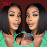 Sleek Remy Brazilian Straight Lace Bob Wigs Short Lace Part Human Hair Wigs 200% Density Nature Black Dark Human Hair Wigs