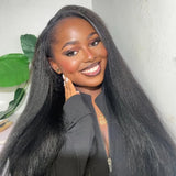 3 In 1 Half Wig Kinky Straight Human Hair Comfortable Fit Invisible Hairline Adjustable Drawstring Wigs for Seamless Hair