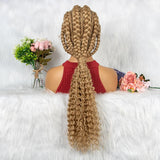 Synthetic Blonde Ponytail Braided Wig with Baby for Women Cornrow Braids Wig with Curly Lace Front Braiding Wig