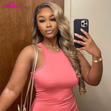 13X6 Ombre Blonde Colored Frontal Wig Human Hair for Women Transparent 13X6 Lace Front Human Hair Wig with Dark Root Pre Plucked