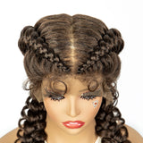 1B/30 Dark Brown Synthetic Lace Frontal Dutch Box Braided Wigs for Women Fishtail Braids Wigs with Baby Hair Cornrow Wigs