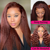 Reddish Brown Wig Kinky Straight Human Hair Wigs Curly Front 13x4 and 4x4 Hd Lace Frontal Wig Glueless Brazilian Wigs