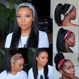 Headband Human Hair Wigs Straight Headband Wigs Human Hair Glueless Half Wigs Wear and Go