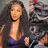 Ossilee 360 Invisible Strap Lace Frontal Wigs Jerry Curly Glueless Wigs Human Hair Pre Plucked 360 Lace Wigs with Drawstring