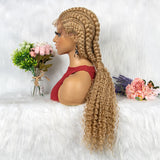 Synthetic Blonde Ponytail Braided Wig with Baby for Women Cornrow Braids Wig with Curly Lace Front Braiding Wig