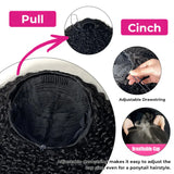 Kinky Curly Human Hair Half Wig Machine Made Headband Wig Upgrade 3 IN 1 Half Wig With Drawstring Seamless Clips Wig For Women