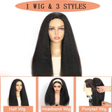 3 In 1 Half Wig Kinky Straight Human Hair Comfortable Fit Invisible Hairline Adjustable Drawstring Wigs for Seamless Hair
