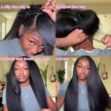 180% Half Wigs Human Hair Kinky Straight Machine Made Wig Upgrade 3 IN 1 Half Wig With Drawstring Seamless Clip Ins Flip Over