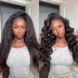 3 In 1 Half Wig Kinky Straight Human Hair Comfortable Fit Invisible Hairline Adjustable Drawstring Wigs for Seamless Hair