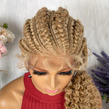 Synthetic Blonde Ponytail Braided Wig with Baby for Women Cornrow Braids Wig with Curly Lace Front Braiding Wig