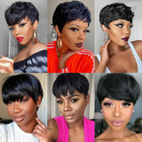 Short Bob Wigs Human Hair Short Pixie Cut Wigs with Bangs None Lace Front Wig Human Hair with Bangs Layered
