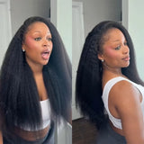 3 In 1 Half Wig Kinky Straight Human Hair Comfortable Fit Invisible Hairline Adjustable Drawstring Wigs for Seamless Hair