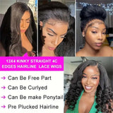 Kinky Straight 4C Edges Wigs Human Hair 13x4 Transparent Lace Front Wig Yaki Straight Edged Short Bob Human Hair Wigs For Women