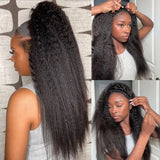 180% Half Wigs Human Hair Kinky Straight Machine Made Wig Upgrade 3 IN 1 Half Wig With Drawstring Seamless Clip Ins Flip Over