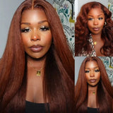 Reddish Brown Wig Kinky Straight Human Hair Wigs Curly Front 13x4 and 4x4 Hd Lace Frontal Wig Glueless Brazilian Wigs