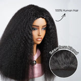 3 In 1 Half Wig Kinky Straight Human Hair Comfortable Fit Invisible Hairline Adjustable Drawstring Wigs for Seamless Hair