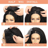 3 In 1 Half Wig Kinky Straight Human Hair Comfortable Fit Invisible Hairline Adjustable Drawstring Wigs for Seamless Hair