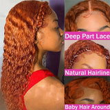 Ginger Orange 13x6 Transparent Deep Wave Hd Lace Frontal Wig Colored 4x4 Lace Front Wig Water Curly Human Hair Wigs Pre Plucked