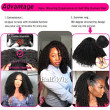 Geeta Half Wigs Human Hair Kinky Curly 3 In 1 Human Hair Wig Seamless Flip Over Half Wig Beginner Friendly Curly Wigs