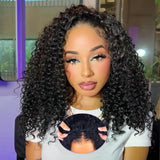 Kinky Curly Human Hair Half Wig Machine Made Headband Wig Upgrade 3 IN 1 Half Wig With Drawstring Seamless Clips Wig For Women
