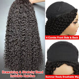 Kinky Curly Human Hair Half Wig Machine Made Headband Wig Upgrade 3 IN 1 Half Wig With Drawstring Seamless Clips Wig For Women