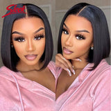Sleek Remy Brazilian Straight Lace Bob Wigs Short Lace Part Human Hair Wigs 200% Density Nature Black Dark Human Hair Wigs
