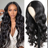 Half Wig Body Wave 250 Density U Part Wig With Elastic Drawstring Wigs for Women on Sale No Glue Side Part