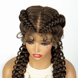 1B/30 Dark Brown Synthetic Lace Frontal Dutch Box Braided Wigs for Women Fishtail Braids Wigs with Baby Hair Cornrow Wigs